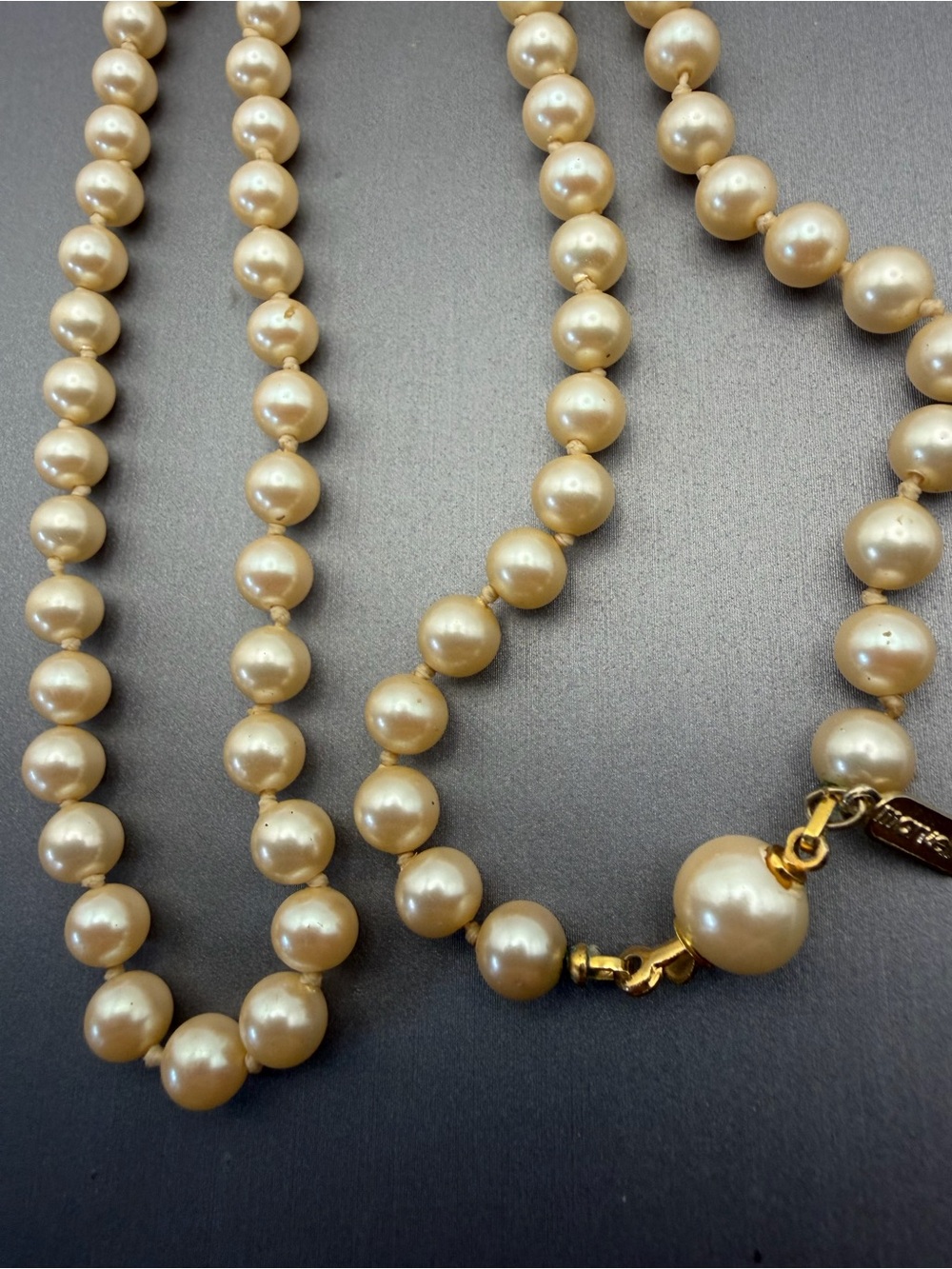 Vintage Marvella 20” Champagne Faux Pearl Necklace Gold Tone Clasp Bridal